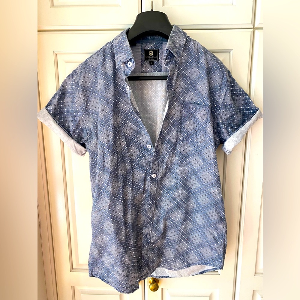 Steel & Jelly London Short Sleeve Shirt cotton Gingham Button Down Men's M EUC